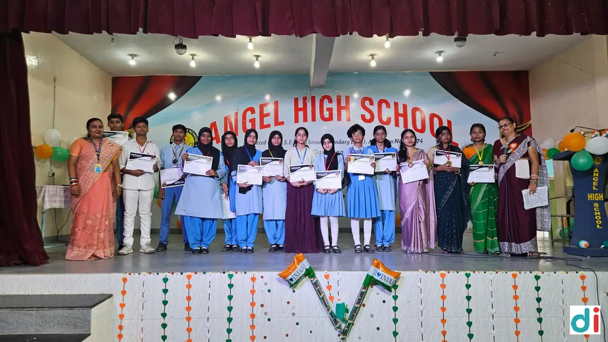 student-winners-standing-on-victory-podium-at-angel-high-school-sports-event-darbhanga |Angel High school